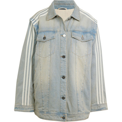 Adidas/阿迪达斯正品三叶草女士时尚牛仔条纹运动外套JX9209