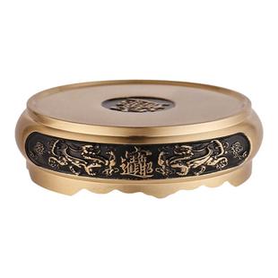 仿古黄铜圆形雕花双貔貅底座画黑油麒麟烟灰缸茶壶聚宝盆山水底座