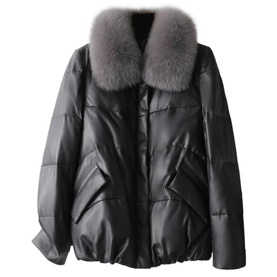 海宁真皮羽绒服狐狸毛领绵羊皮衣