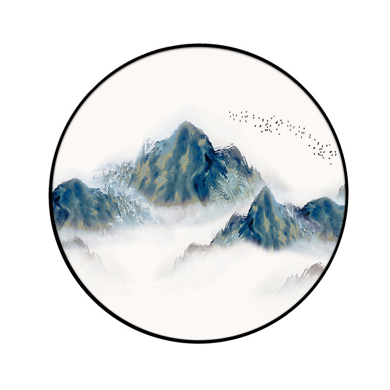 新中式玄关客厅背有靠山挂画