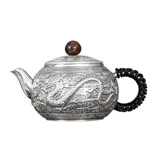 滇庆堂 银壶纯银999泡茶壶手工一张打一壶三杯足银茶具套装送礼