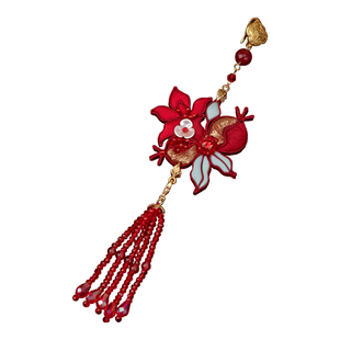 旗袍压襟挂件盘扣石榴花压襟吊坠流苏胸针古典汉服装饰扣手工饰品