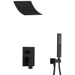 现代淋浴花洒套装瀑布沐浴大喷头磨砂黑色精铜冷热水龙头