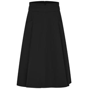 曼德诗纯色高腰半身裙2025秋季新款弹力小黑裙中长裙