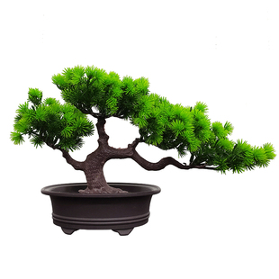 仿真盆景小摆件假树盆栽绿植新中式迎客松松树塑料假花室内装饰