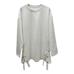 白色加绒卫衣外套女中长款t恤遮屁股洋气宽松慵懒风开叉加厚上衣