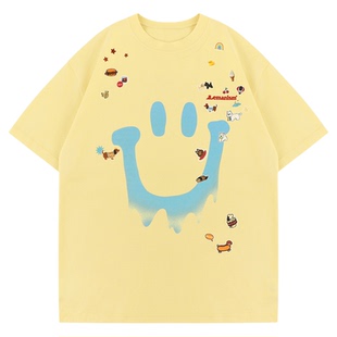 lemanism260g重磅凉感防晒笑脸短袖T恤男2025夏季情侣款半袖体恤