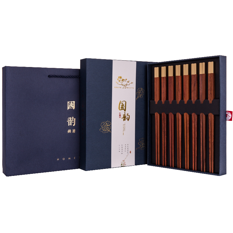 鴻拓高端紅木筷子抗菌蕓香木質(zhì)家用實(shí)木筷防滑防霉家庭8雙裝高檔