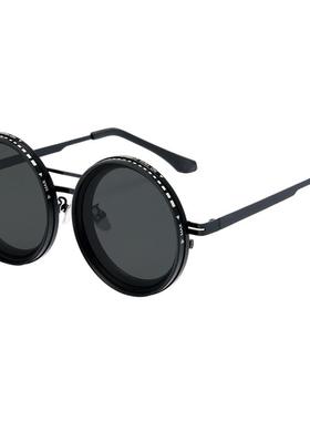 ND调光偏光墨镜男复古圆框