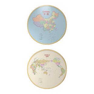 世界中国地图圆形挂画办公室书房玄关装饰画会客厅餐厅背景墙壁画