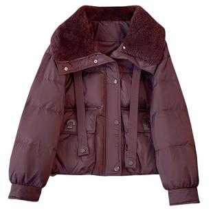 浅灰蓝色羊羔毛拼接娃娃翻领短款羽绒服女2025冬季新款超好看外套