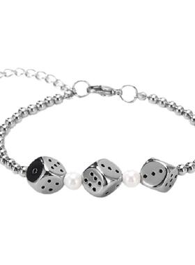 情侣拼色骰子可调节钛钢手链