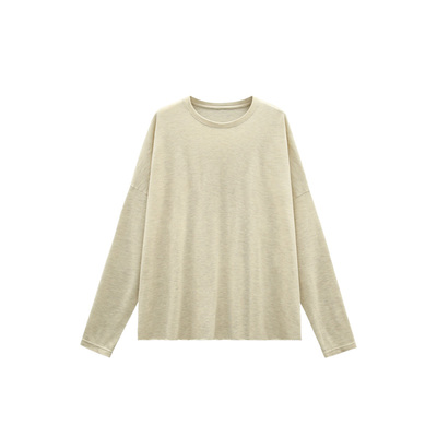 宽松慵懒风毛边极简百搭长袖T恤