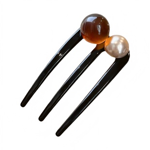 高级感三齿珍珠u型发簪女日常通勤插梳发钗后脑勺丸子头盘发神器