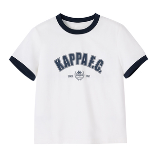 Kappa卡帕 纯棉正肩短袖女夏季新款运动休闲显瘦t恤短款上衣