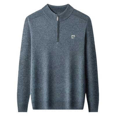 皮尔卡丹羊绒衫男士半高拉链领加厚毛衣中年冬季保暖打底羊毛衫男