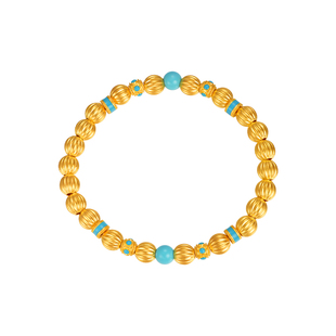 明牌珠宝古法黄金南瓜珠手串 足金松间吉祥绿松石手链AFK0437