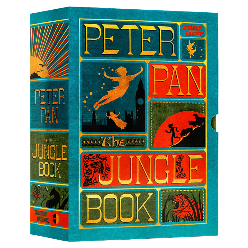彼得潘奇幻森林2册盒装英文原版 The Peter Pan and Jungle Book Minalima Illustrated Boxed Set 精装手工立体互动书全彩插图