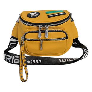 2022春夏潮牌野狼部落徽章软PU彩色腰包斜挎包马鞍包休闲个性潮