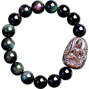 彩虹眼本命佛手链天然黑曜石文殊菩萨十二生肖男款普贤手串虚空藏