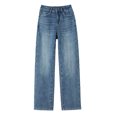 加绒直筒烟管裤女冬季九分牛仔裤