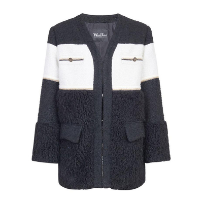 婉甸2025年冬季新品黑白拼接中长款小香风女百搭外套1244O02DM2