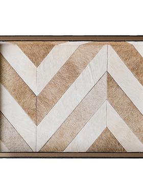 高档牛皮人字纹长方形拼色桌面收纳托盘样板房装饰品首饰茶水摆件