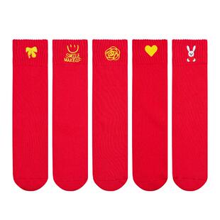 儿童毛圈袜冬季纯色加厚保暖大红喜庆新年袜直筒无后跟大小童袜子