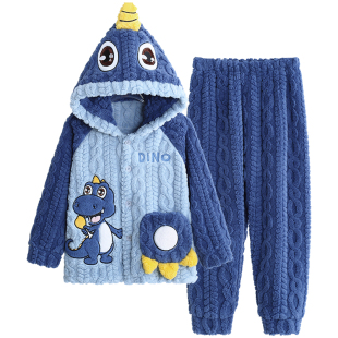 男童儿童睡衣男孩2026新款秋冬季款双面绒男生毛绒加绒加厚珊瑚绒