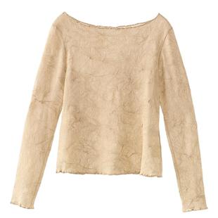 素然WHM 25夏女士气质设计感简约纹理皱纱一字领长袖上衣