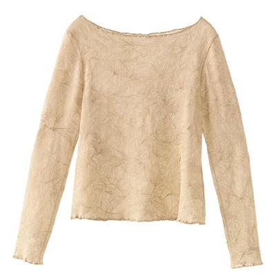 WHM纹理皱纱一字领长袖上衣