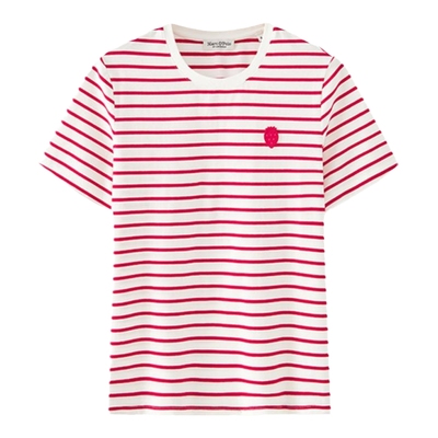 Marc O'Polo/MOP【品牌经典系列】圆领条纹刺绣草莓透气短袖T恤女