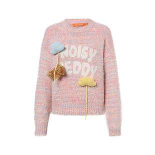 NOISY TEDDY26春季新款甜美花色女士可爱云朵熊宽松圆领套头毛衫