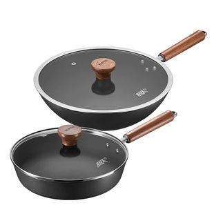 苏泊尔不粘锅具二件套装家用有钛铁无涂层厨房免开锅铸铁煎锅炒锅
