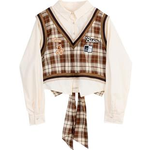 KEIKO蝴蝶结girl 美式复古穿搭套装早春假两件衬衫女别致学院上衣