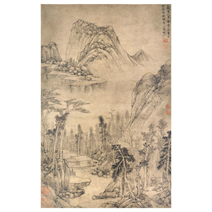 黄公望水阁清幽图微喷打印宋元山水画临摹绢布画稿传统山水画范本