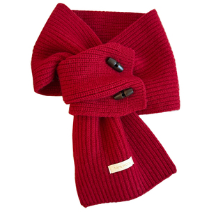 100%WOOL纯羊毛牛角扣围巾纯色小围脖交叉女士懒人保暖秋冬季领子