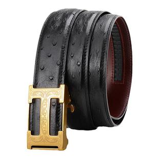 鸵鸟皮带男真皮正品牌高档商务休闲纯皮不锈钢自动内扣h工字裤腰