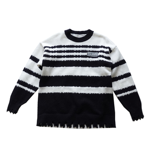 VCR STUDIO 原创无性别风 冬季情侣款软糯设计感黑白条纹毛衣