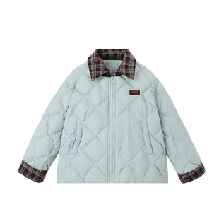 布丁哈鲁冬装童装女童上衣2026秋冬新款儿童格子拼接羽绒服外套