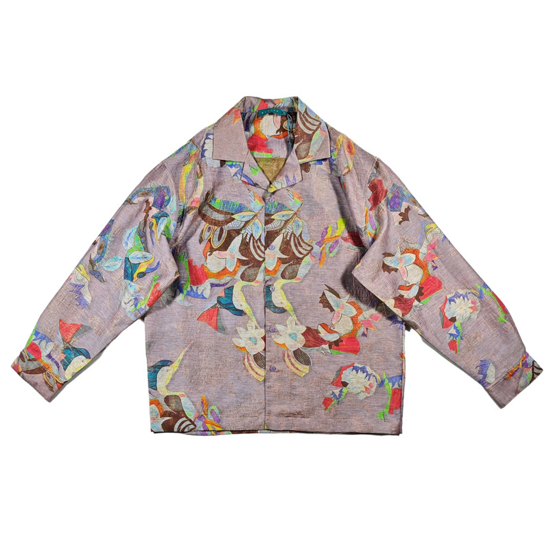 GETUP vintage复古风花卉多彩印花长袖衬衫男女翻领宽松上衣