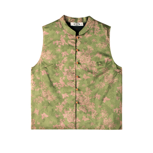 美标秋冬新款女中国风马甲100%桑蚕丝绸真丝填充保暖可外穿棉背心