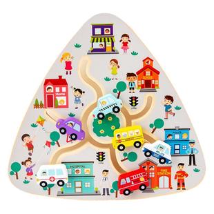 蒙氏早教1-3岁益智忙碌板玩具木制汽车轨道走位迷宫找位配对游戏