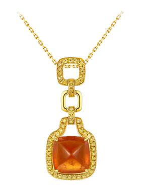 天然糖塔切割芬达石18K金项链