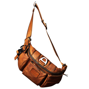 HANMIIS便携式B6头层牛皮胸包 真皮男包男骑行包 单肩包斜挎包