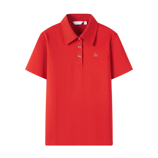 [桑蚕丝]Navigare意大利小帆船红色短袖Polo衫女夏季新款翻领T恤