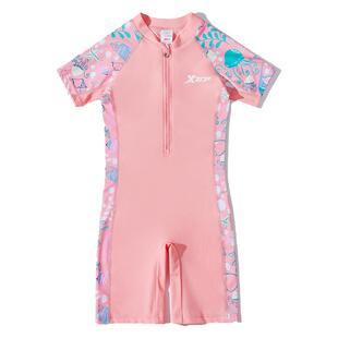 特步儿童泳衣女孩中大童泡温泉游泳衣女童青少年专业连体竞速泳装