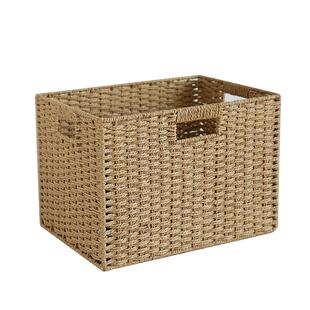 简约收纳盒草编藤编杂物零食玩具收纳筐大储物盒收纳箱收纳框日式