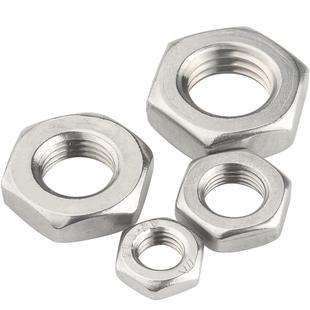 304不锈钢细牙螺母扁薄六角螺帽细丝螺丝帽M6M8M10M12M14M16-M20