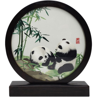 大熊猫蜀绣双面手工中国风